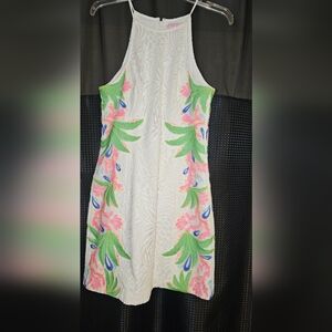 LILLY PULITZER WOMEN'S EMBROIDERED TROPICAL FRUIT LACE PEARL SHIFT DRESS 8 $298